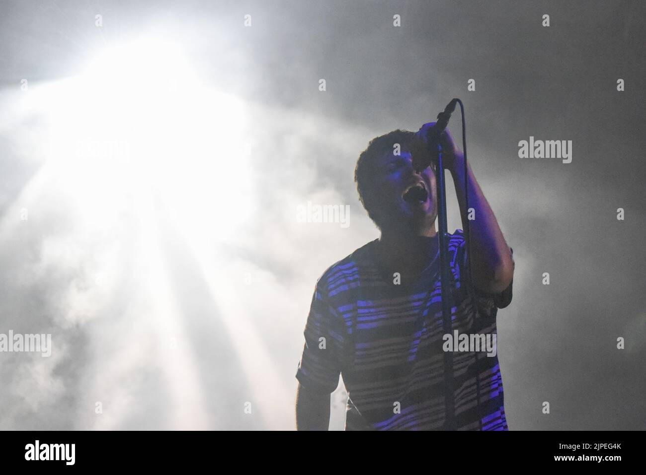 Padova, Italy. 16th Aug, 2022. Fontaines D.C. Live at Parco della Musica - Grian Chatten during Fontaines D.C., Music Concert in Padova, Italy, August 16 2022 Credit: Independent Photo Agency/Alamy Live News Stock Photo