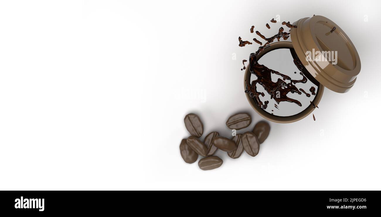 100% Coffee Stamp mock-up paper cup with brown beans template. Top view ...