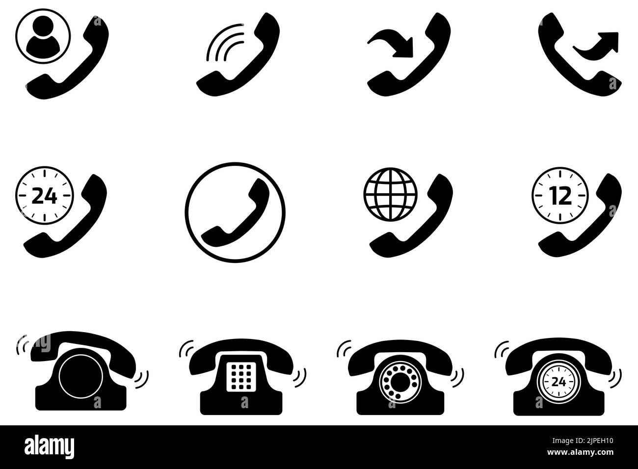 Telephone icon set. Collection of telephone symbols. Flat vector illustration Stock Vector