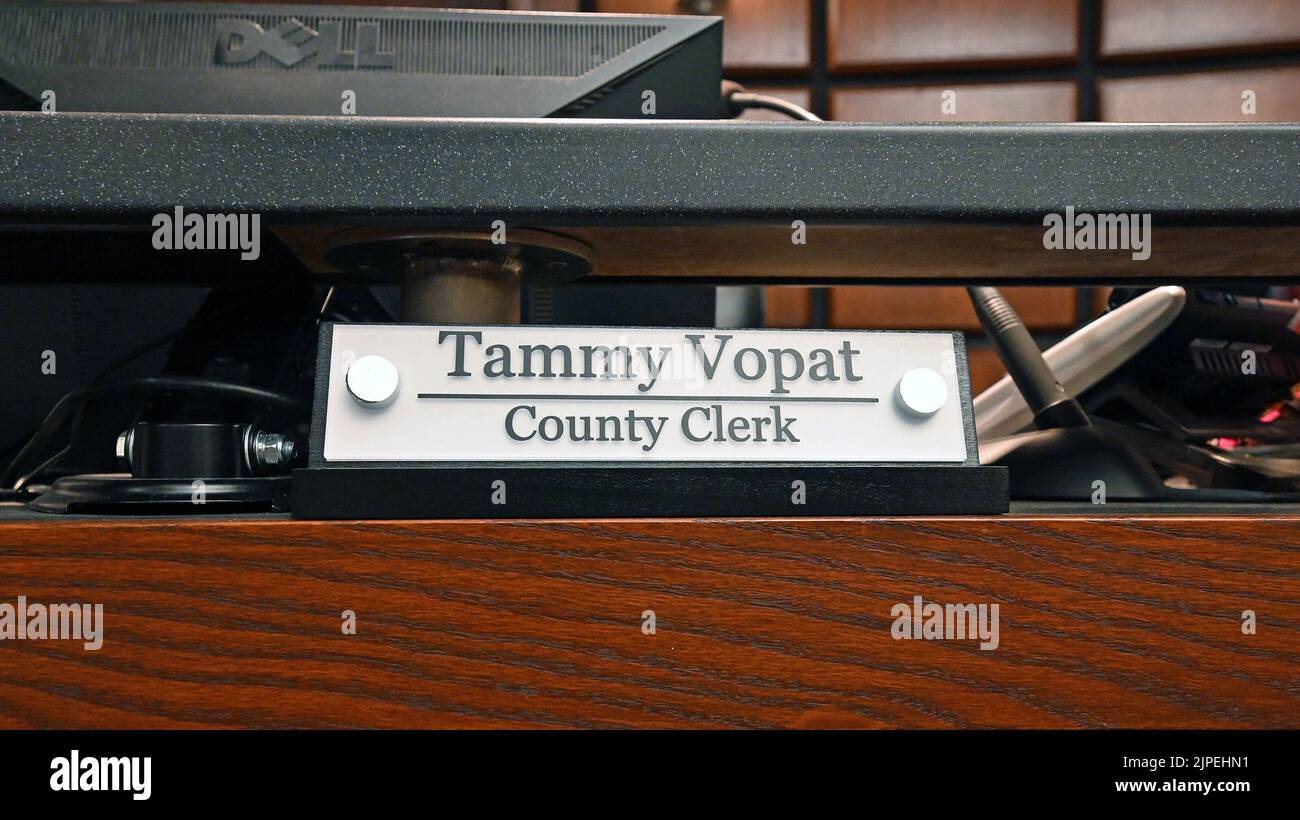 EMPORIA, KANSAS AUGUST 17, 2022Name plates of the current Lyon County