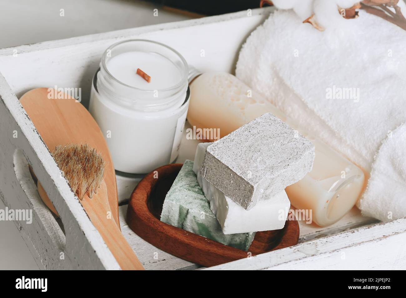 Spa Kit. Shampoo Soap Bar . Shower Gel. Top View Stock Photo Alamy