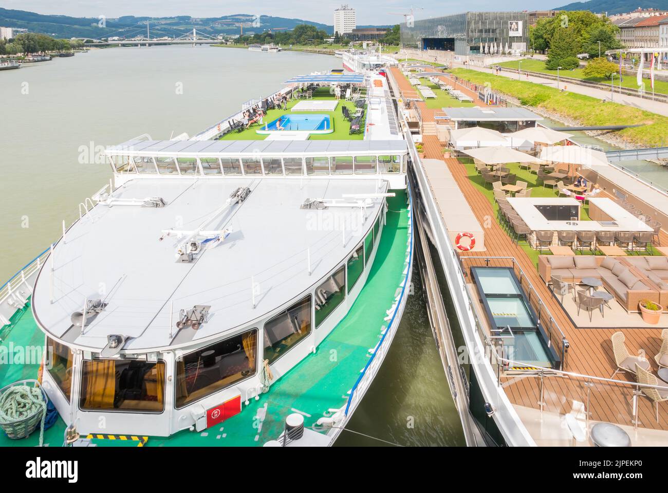 Linz, Austria (7th August 2022) - The different decks of two cruise ...