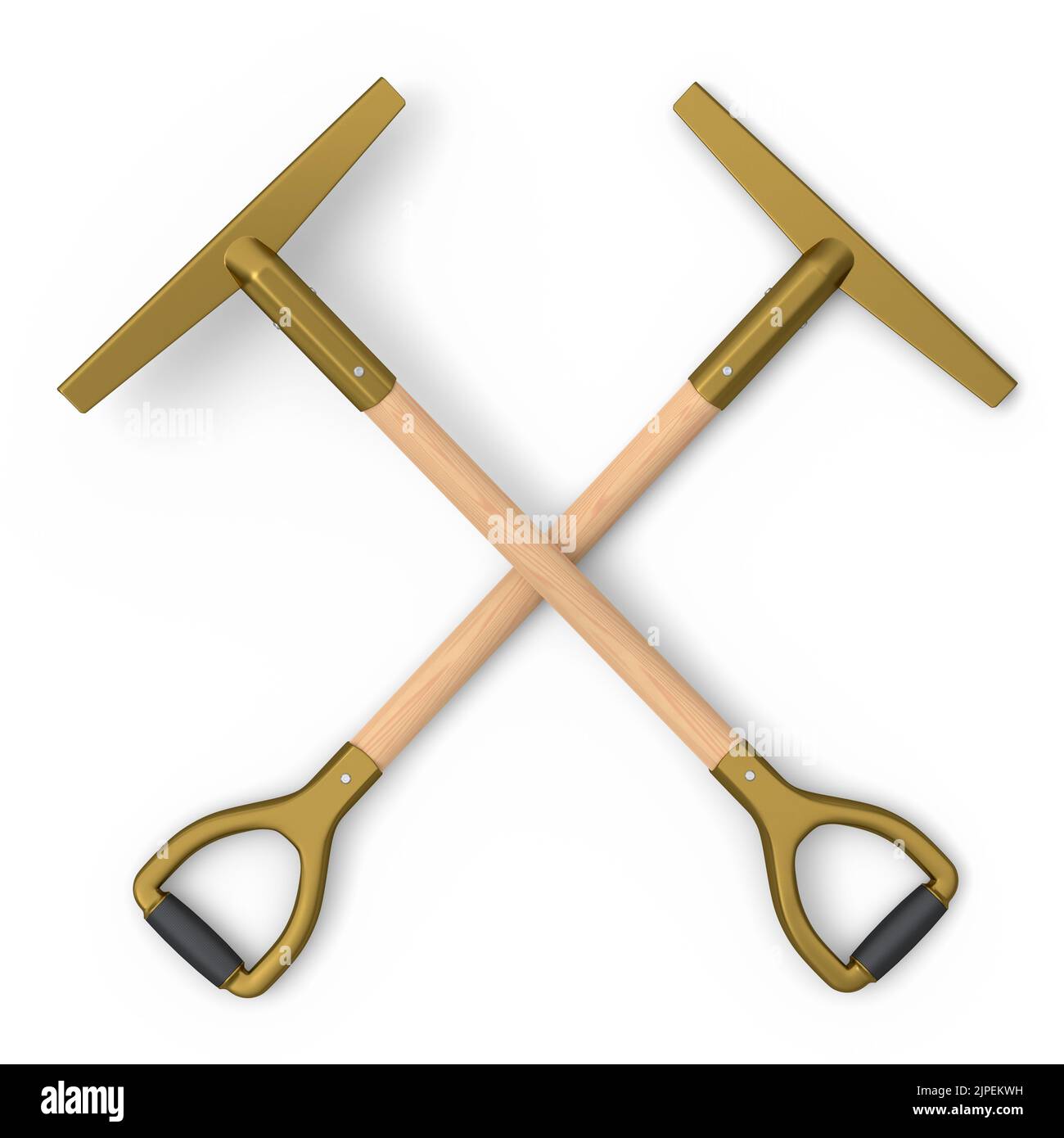 Set of crossed hoe with wooden stick for planting flowers and
