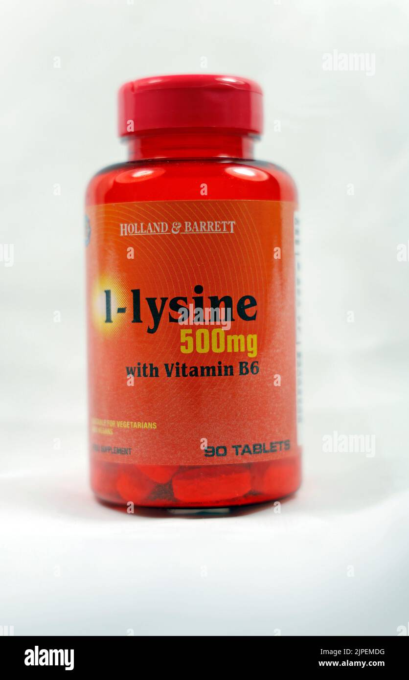 Llysine food supplement. Amino acid. Holland and Barrett Stock Photo