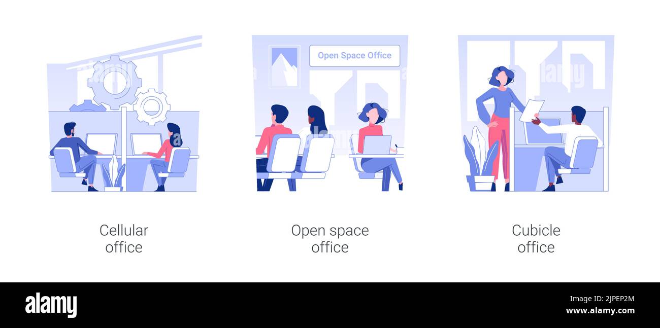 Types of offices isolated concept vector illustration set. Cellular