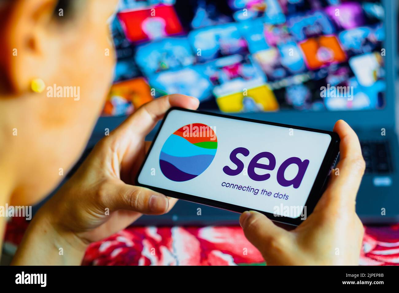 In this photo illustration, the Sea Limited logo is displayed on a smartphone screen. Stock Photo