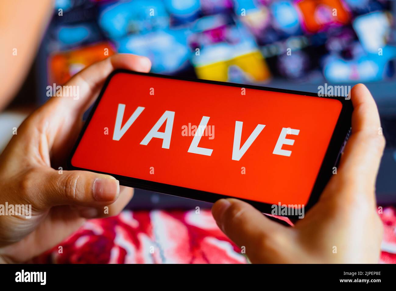 In this photo illustration, the Valve Corporation logo is displayed on a smartphone screen. Stock Photo
