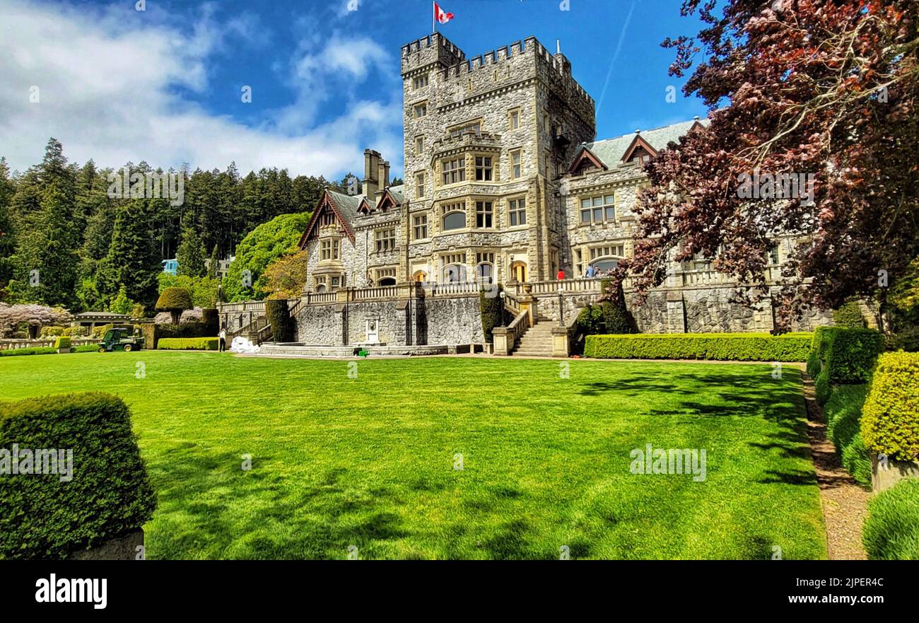 The beautiful landmark of Hatley Castle in Canada in daylight with