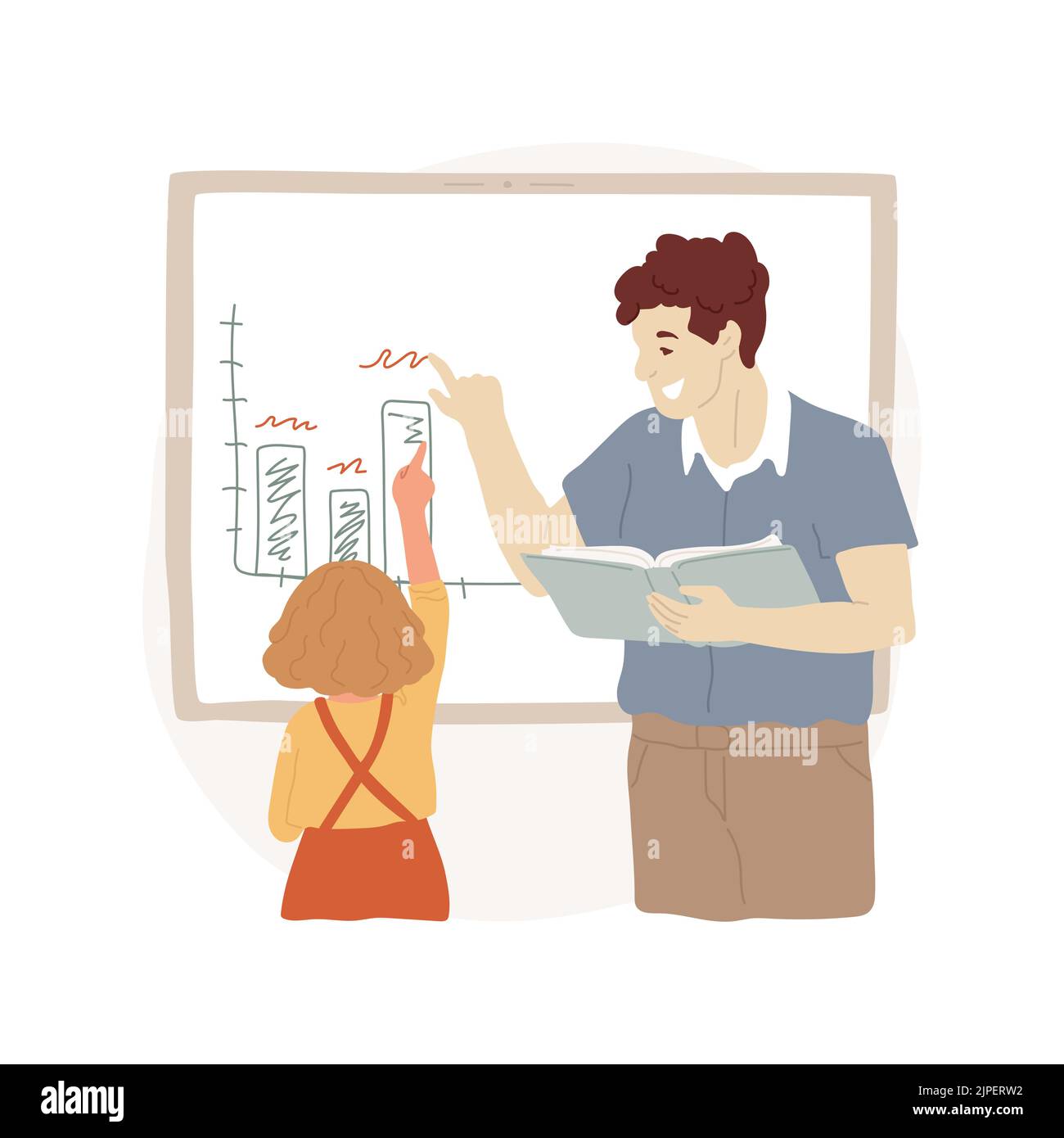 Interactive whiteboard isolated cartoon vector illustration. Student