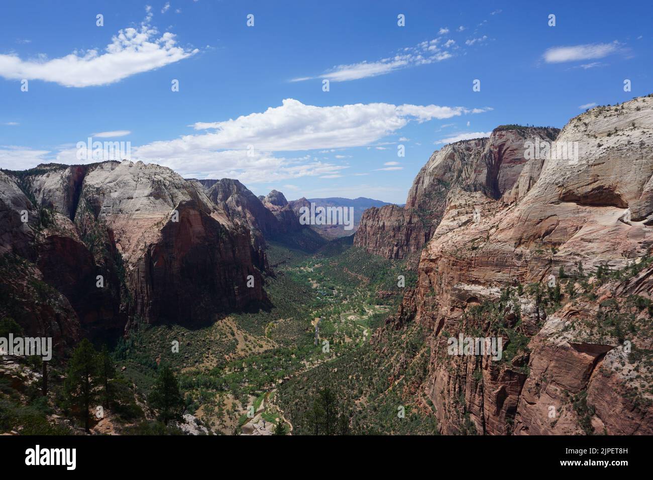 Zion National Park from on top of Angels Landing during mid day. Zion National Park, Utah, United States Stock Photo