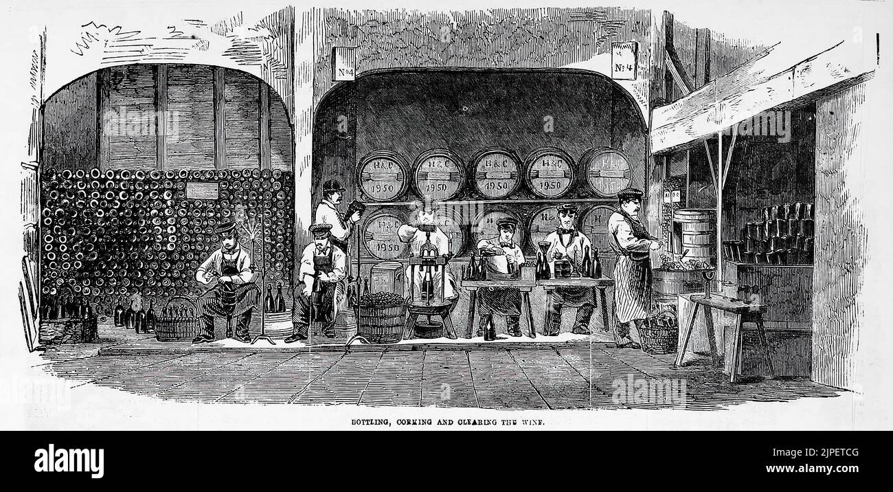 Bottling, corking and clearing the wine (1860). Heidsieck and Co