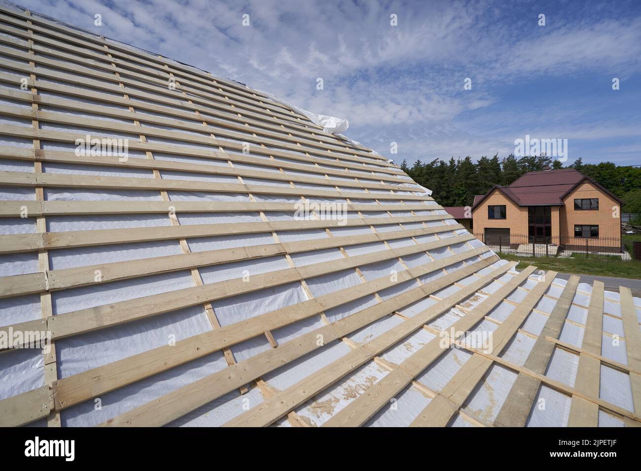 Roof construction and waterproofing under metal tiles Stock Photo Alamy