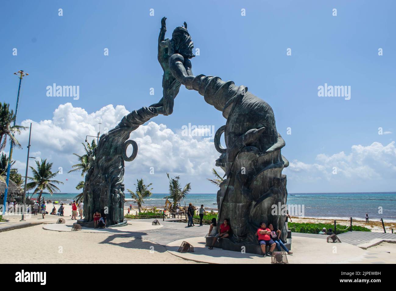 PLAYA DEL CARMEN, MEXICO 20 April 2022 Portal Maya Sculpture in