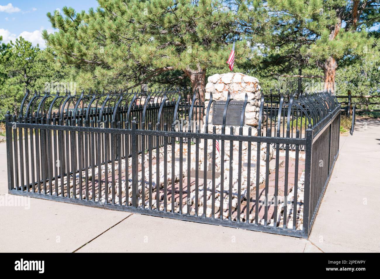 Golden, Colorado - August 8, 2022: Gravesite of soldier, buffalo hunter and wild west showman William Frederick 'Buffalo Bill' Cody atop Lookout Mount Stock Photo