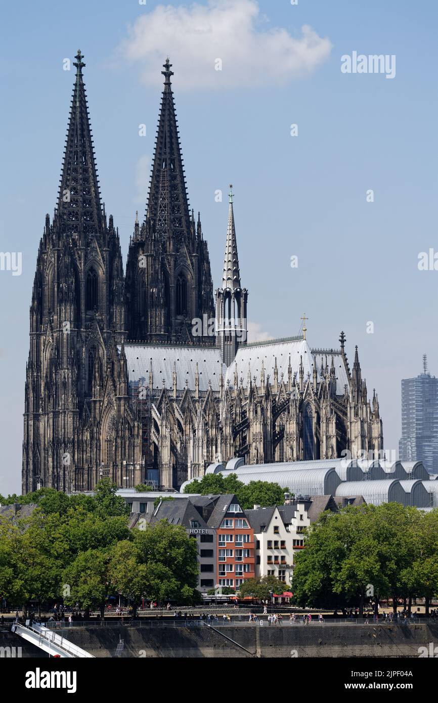 the impressive cologne cathedral on the banks of the rhine in the old city of cologne Stock Photo