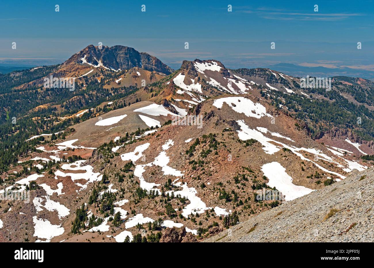 Volcanic Landscape Viewed From the Top of a Volcano on Mt Lassen in California Stock Photo