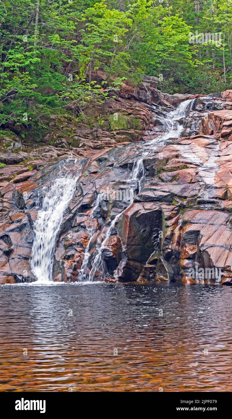 Quiet Mary Ann Falls in the Forest in Cape Breton Highalnds National Park in Nova Scotia Stock Photo