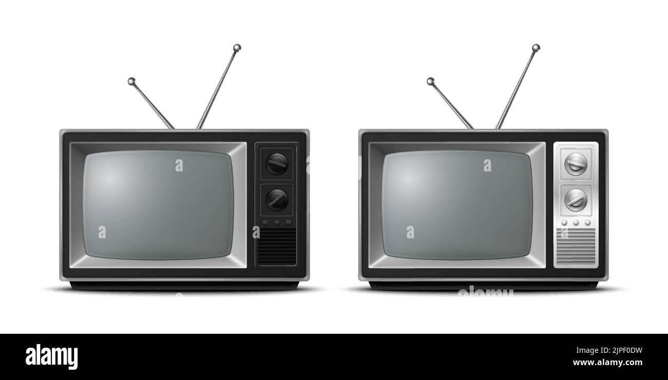 Vector 3d Realistic Retro TV Receiver Closeup Isolated on White