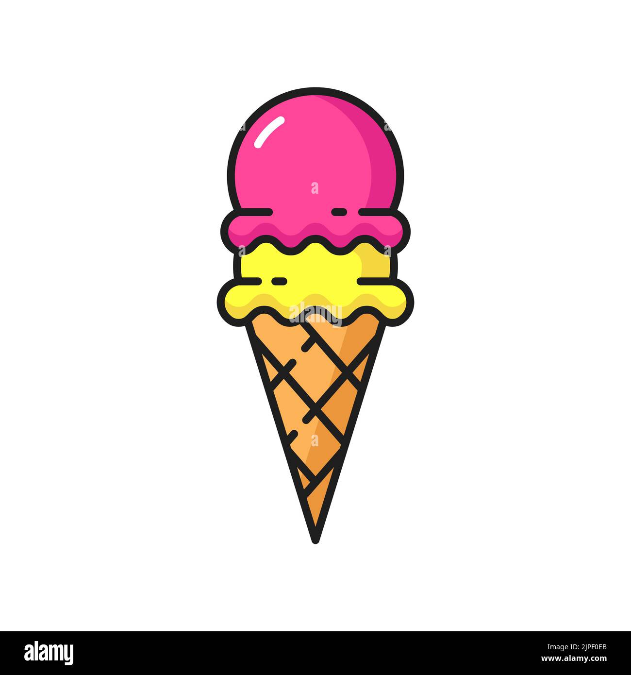 Premium Vector  Cute ice cream scoop cartoon icon vector strawberry and  chocolate scoops in waffle cone desserts sweet foods flat design icon  concept vector flat outline icon