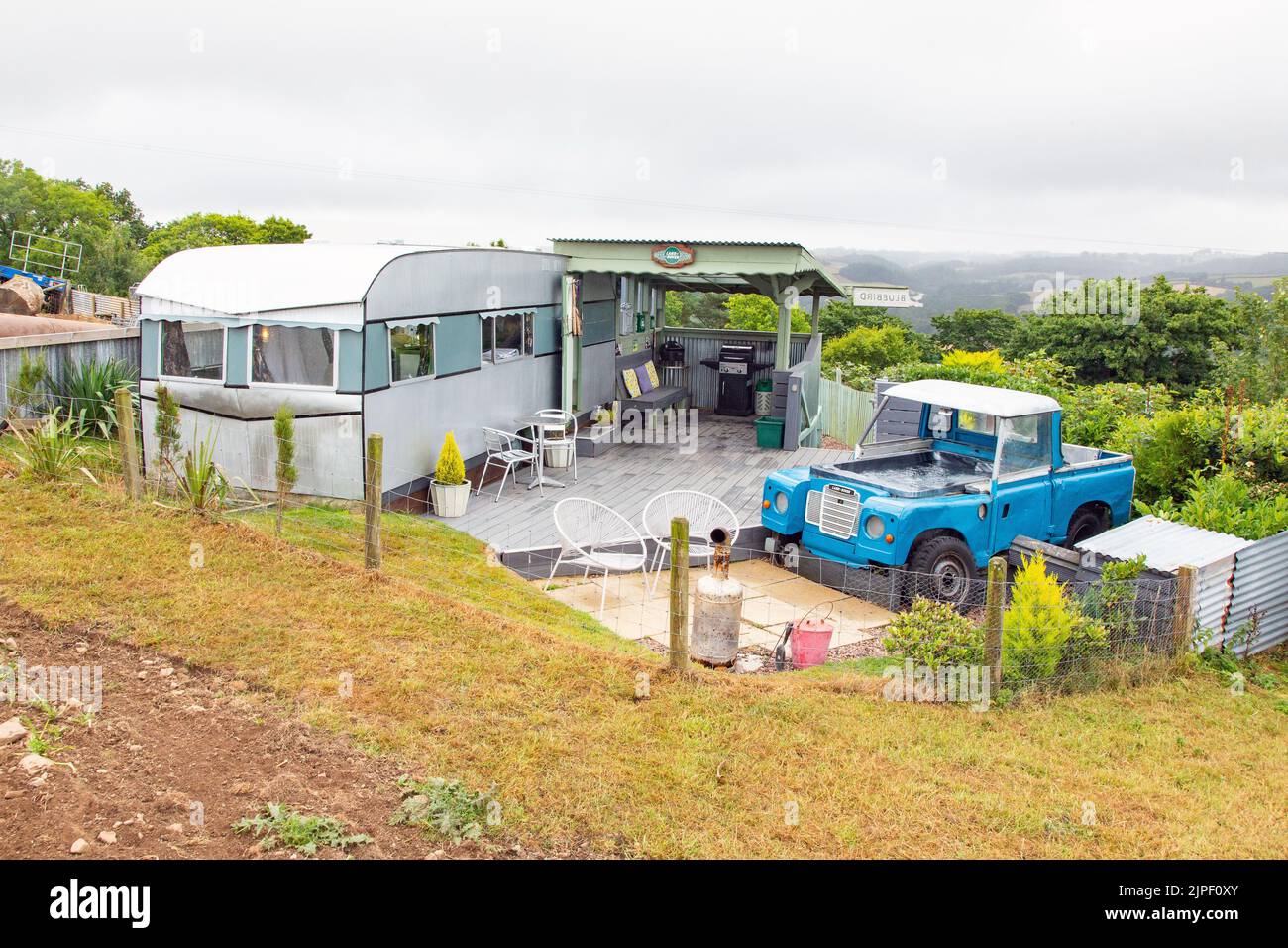 Land Rover hot tub, Bluebird caravan, High Bickington, North Devon