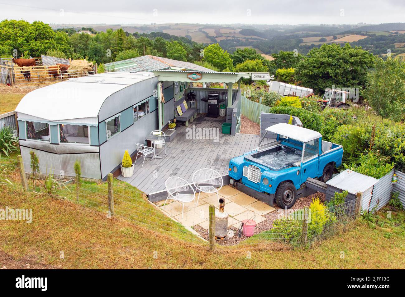 Land Rover hot tub, Bluebird caravan, High Bickington, North Devon