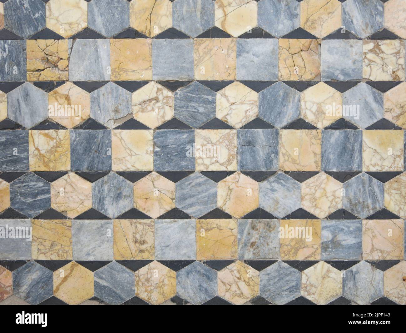 Opus Sectile: 2nd century Roman pavement in marble & schist with a pattern of alternate lines of squares & hexagons; Museum of Art & History, Orange. Stock Photo