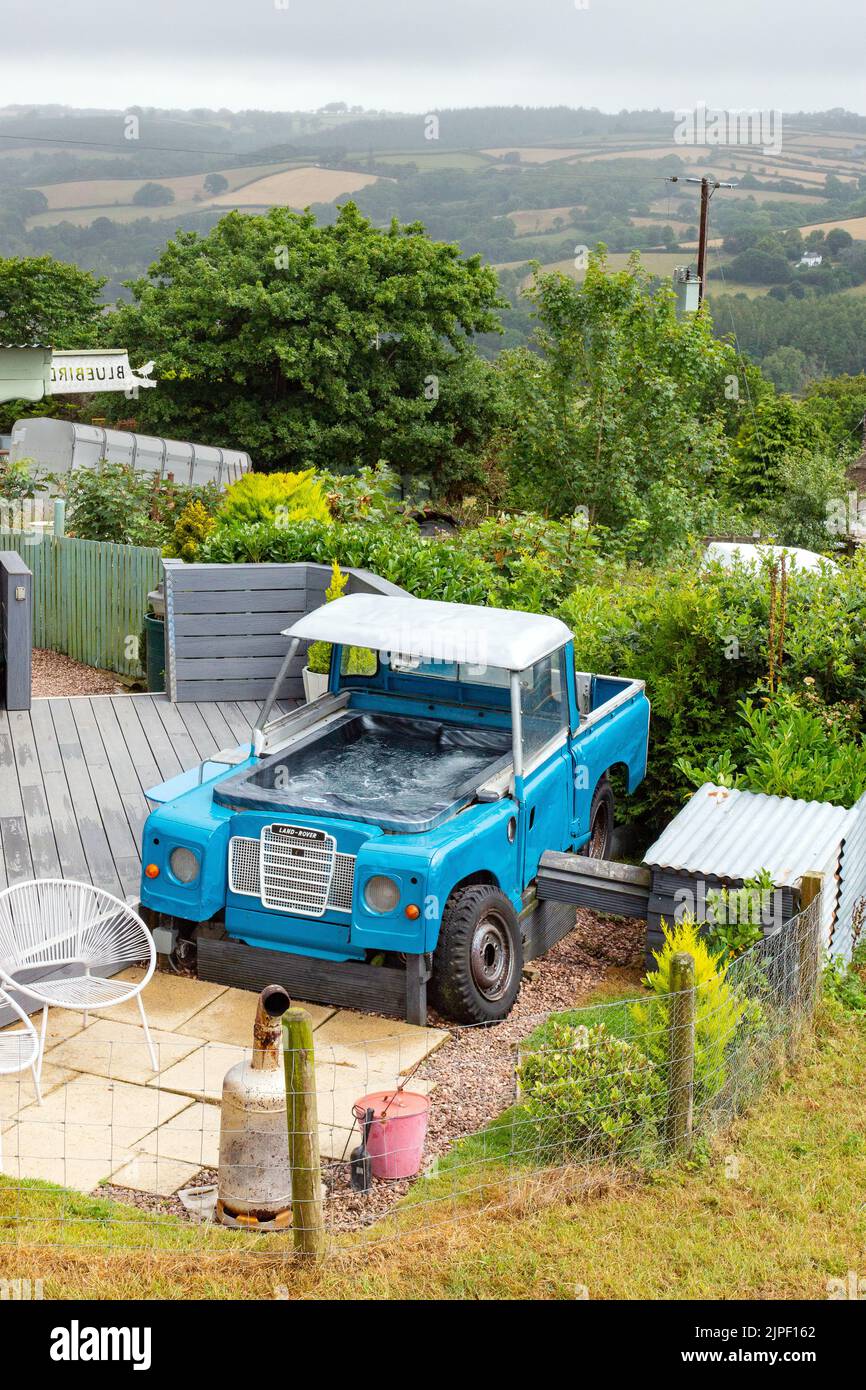 Land Rover hot tub, Bluebird caravan, High Bickington, North Devon