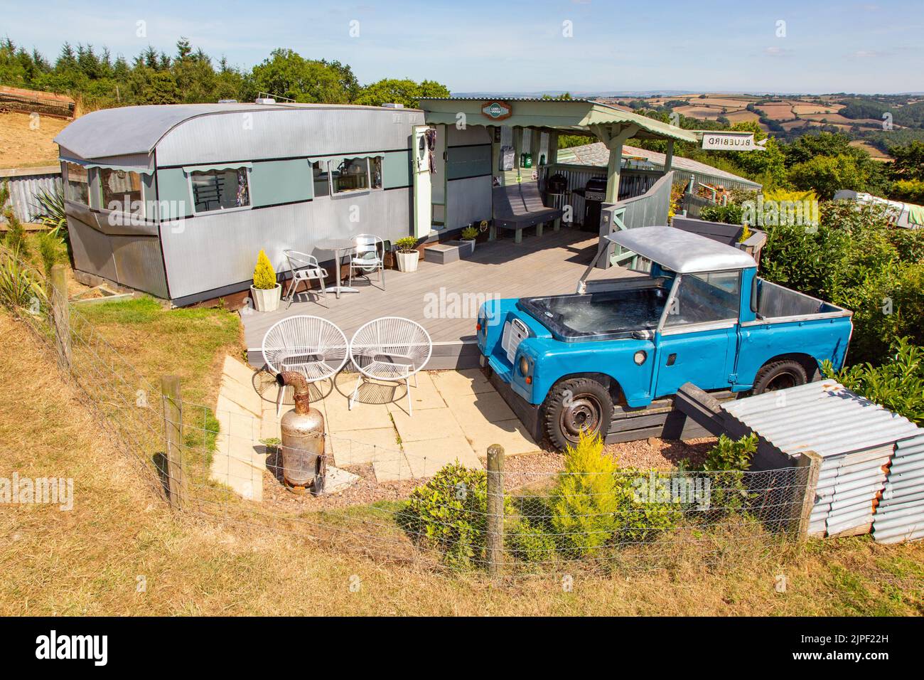 Land Rover hot tub, Bluebird caravan, High Bickington, North Devon