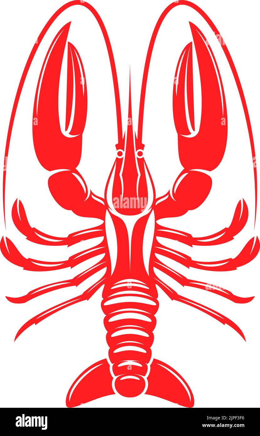Red lobster, seafood, crustacean with big claws isolated. Vector large marine crustaceans Stock Vector