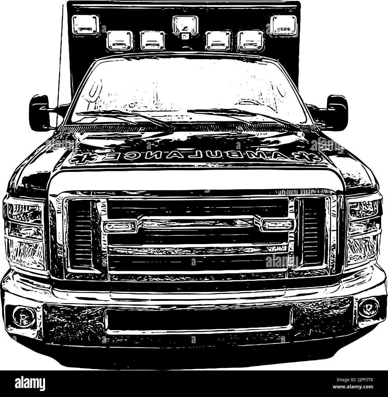 Ambulance from the front vector illustration in black on white background Stock Vector