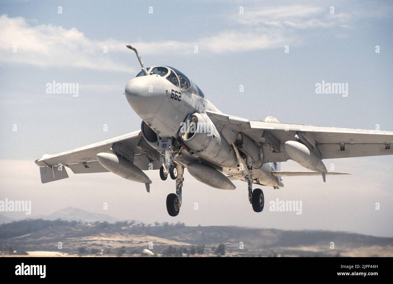 Grumman EA-6B Prowler  on final for landing at NAS Miramar, in San Diego, California Stock Photo