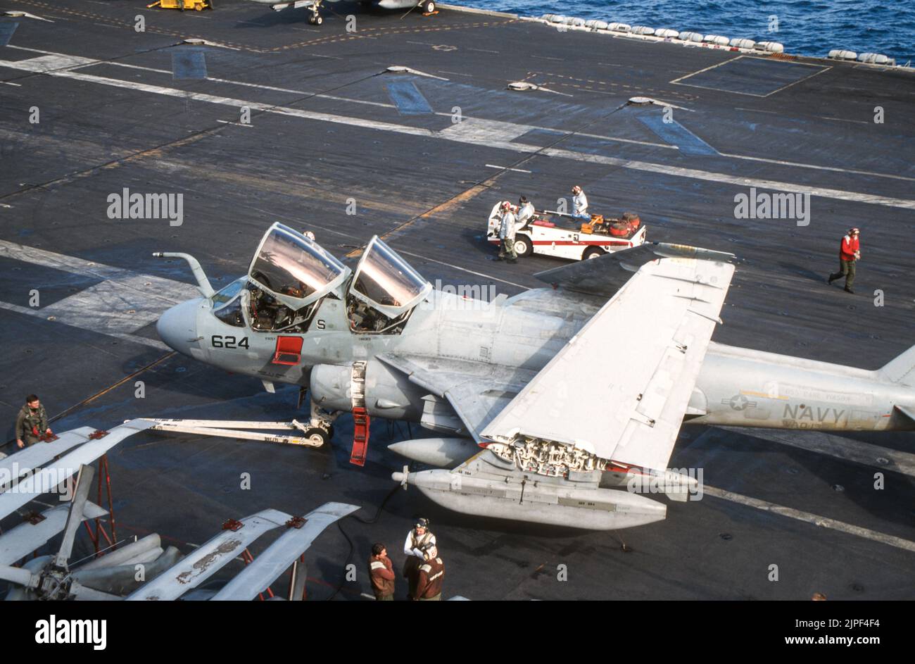 Grumman EA-6B Prowler on aircraft carrier deck Stock Photo