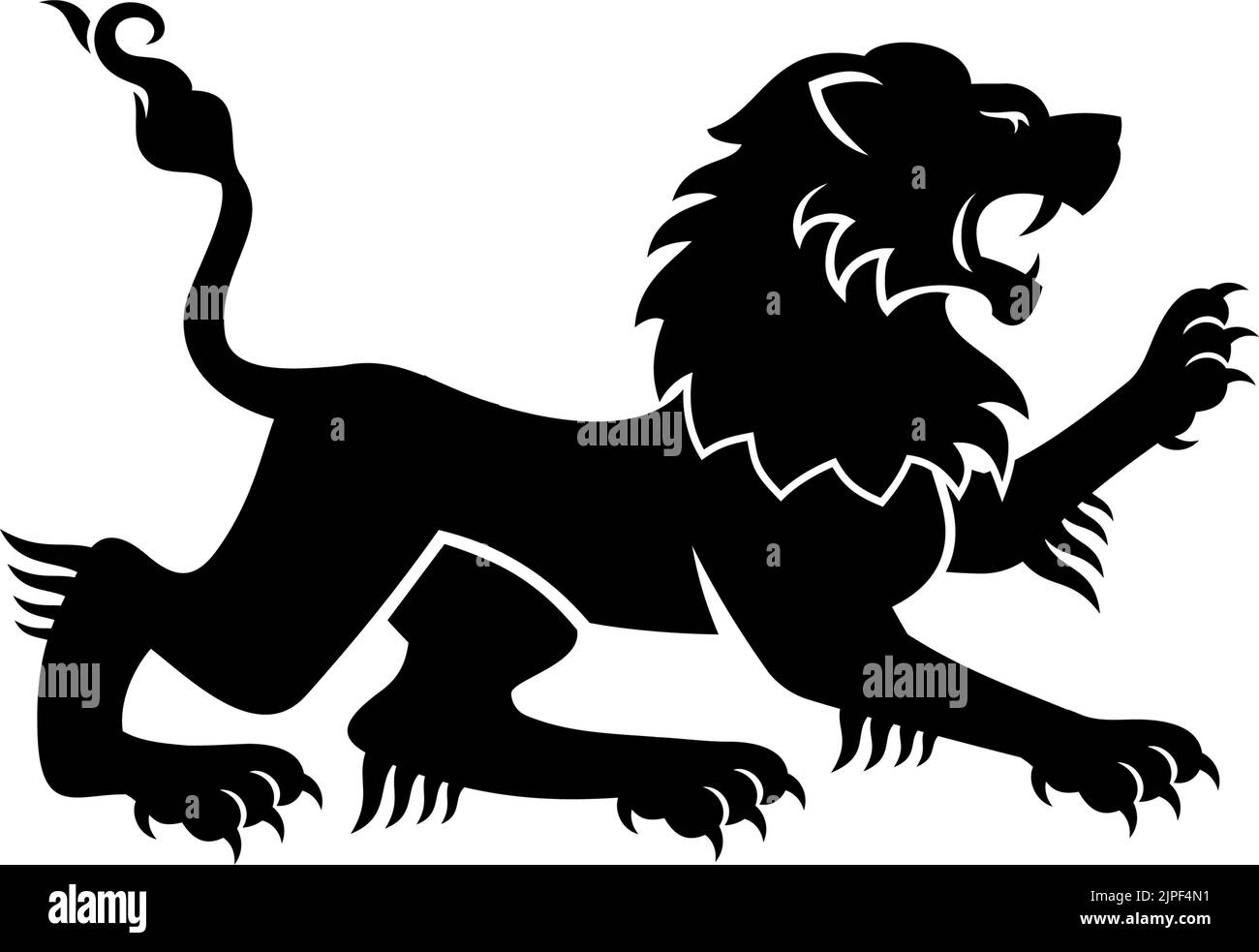 Heraldic lion, royal vector emblem. Isolated rampant lion, gothic heraldry symbol Stock Vector
