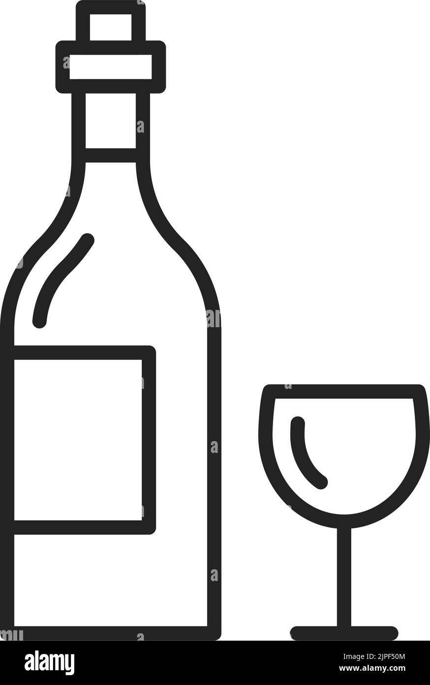 Bottle of wine and glass isolated line art. Vector champagne and ...