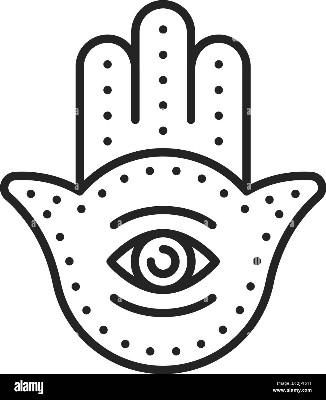 Hamsa hand isolated symbol. Vector line art Jewish religion, hand of Fatima, Mary, Miriam