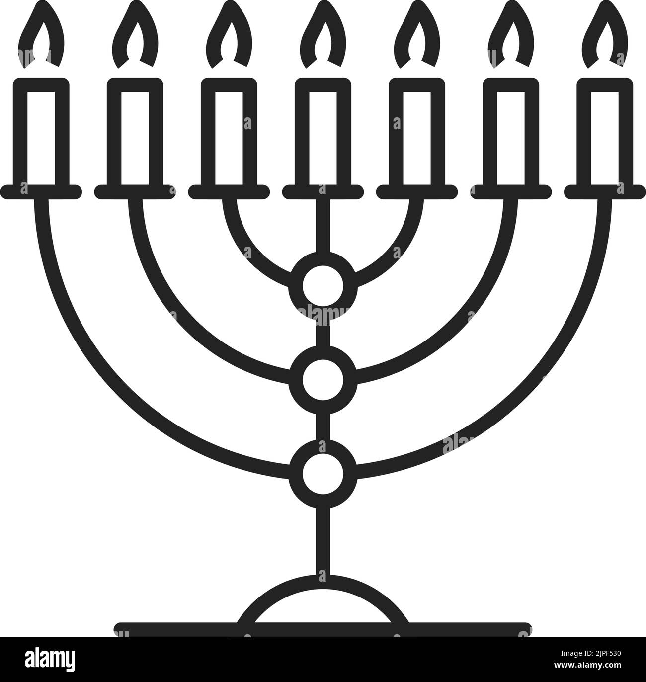 Seven candles Hanukkah Menorah isolated line art. Vector jewish candlestick, Judaism symbol candelabra. Seven-branched menorah used in ancient Temple in Jerusalem. Retro candelabrum of Jewish religion Stock Vector