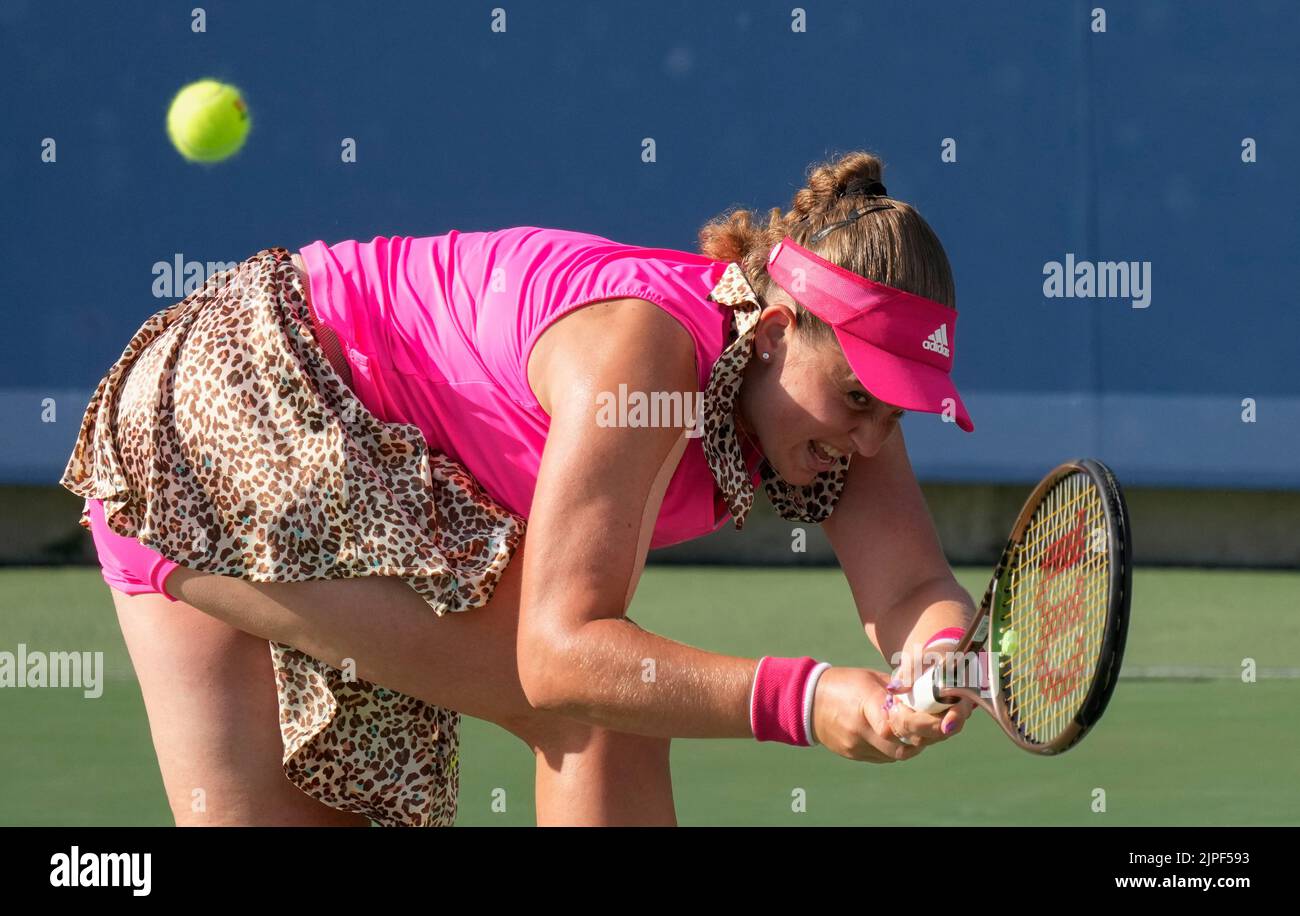 Mason, Ohio, USA. August 17, 2022: Jelena Ostapenko (LAT) loses to Madison Keys (USA), 6-4, 7-5 at the Western & Southern Open being played at Lindner Family Tennis Center in Cincinnati, Ohio, {USA} © Leslie Billman/Tennisclix/Cal Sport Media Credit: Cal Sport Media/Alamy Live News Stock Photo