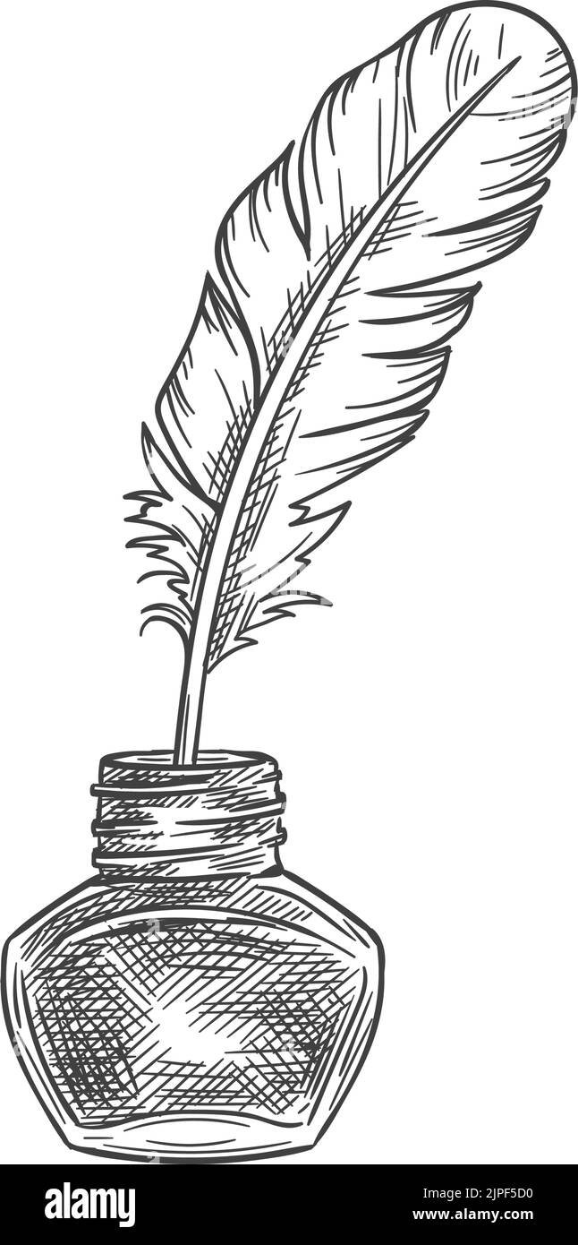 Quill pen and Ink bottle Retro illustration