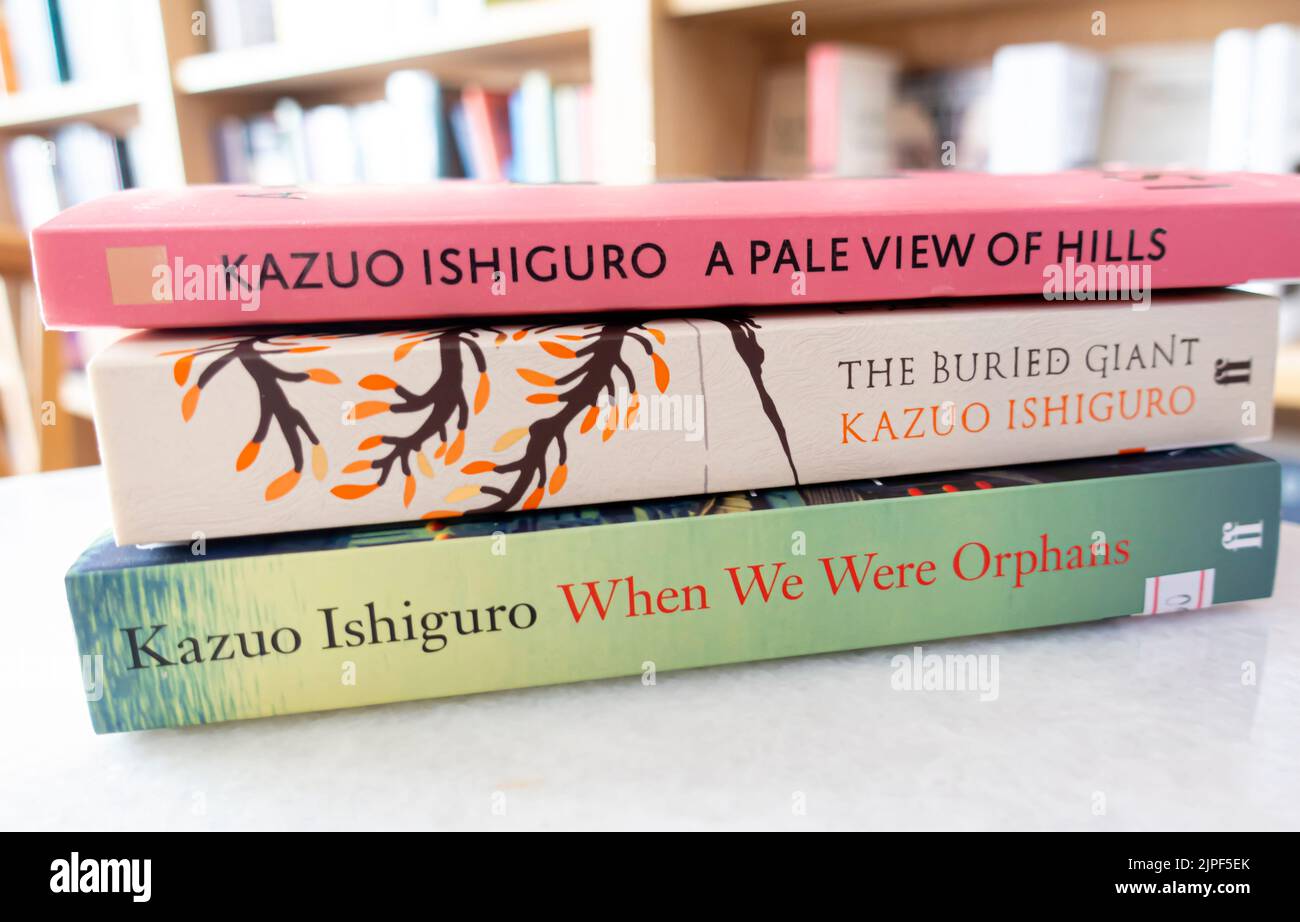 Kazuo Ishiguro - English Novel prize winner books in stack Stock Photo