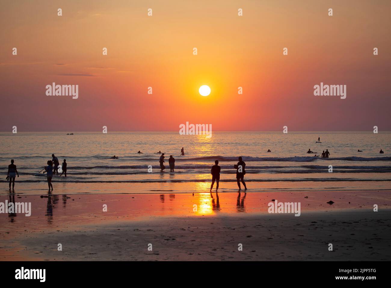 Polzeath Beach Sunset. Cornwall England Stock Photo