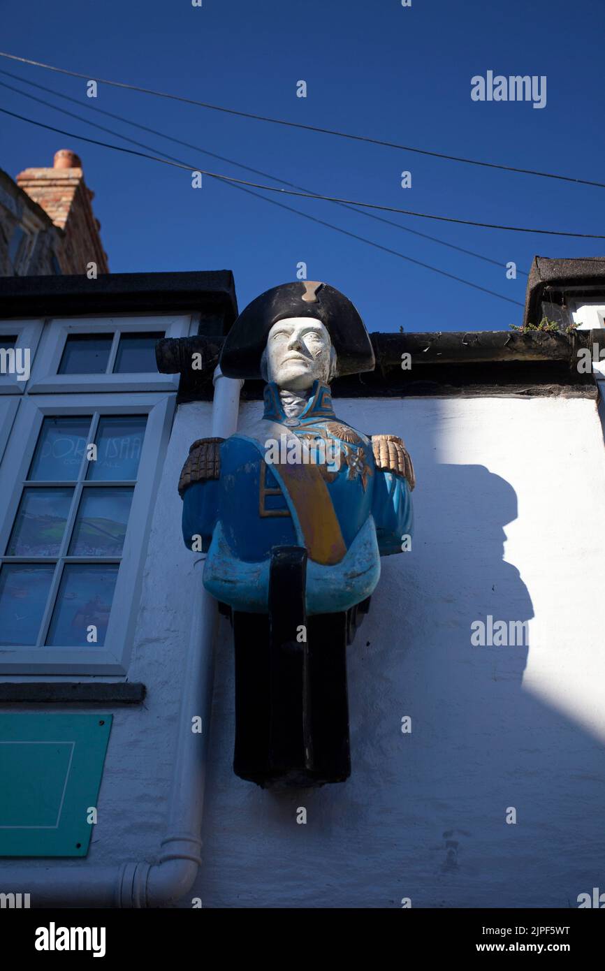 Admiral Nelson figure on exterior of shop in Port Isaac. Cornwall England Stock Photo