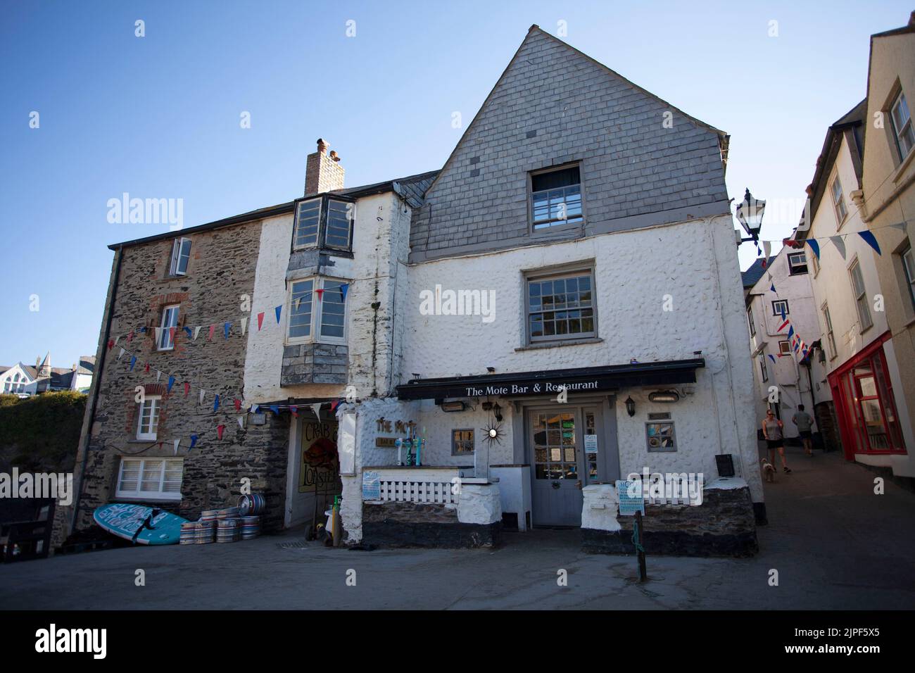 Restaurant and pub on the harbour of Port Isaac. Cornwall England Stock Photo