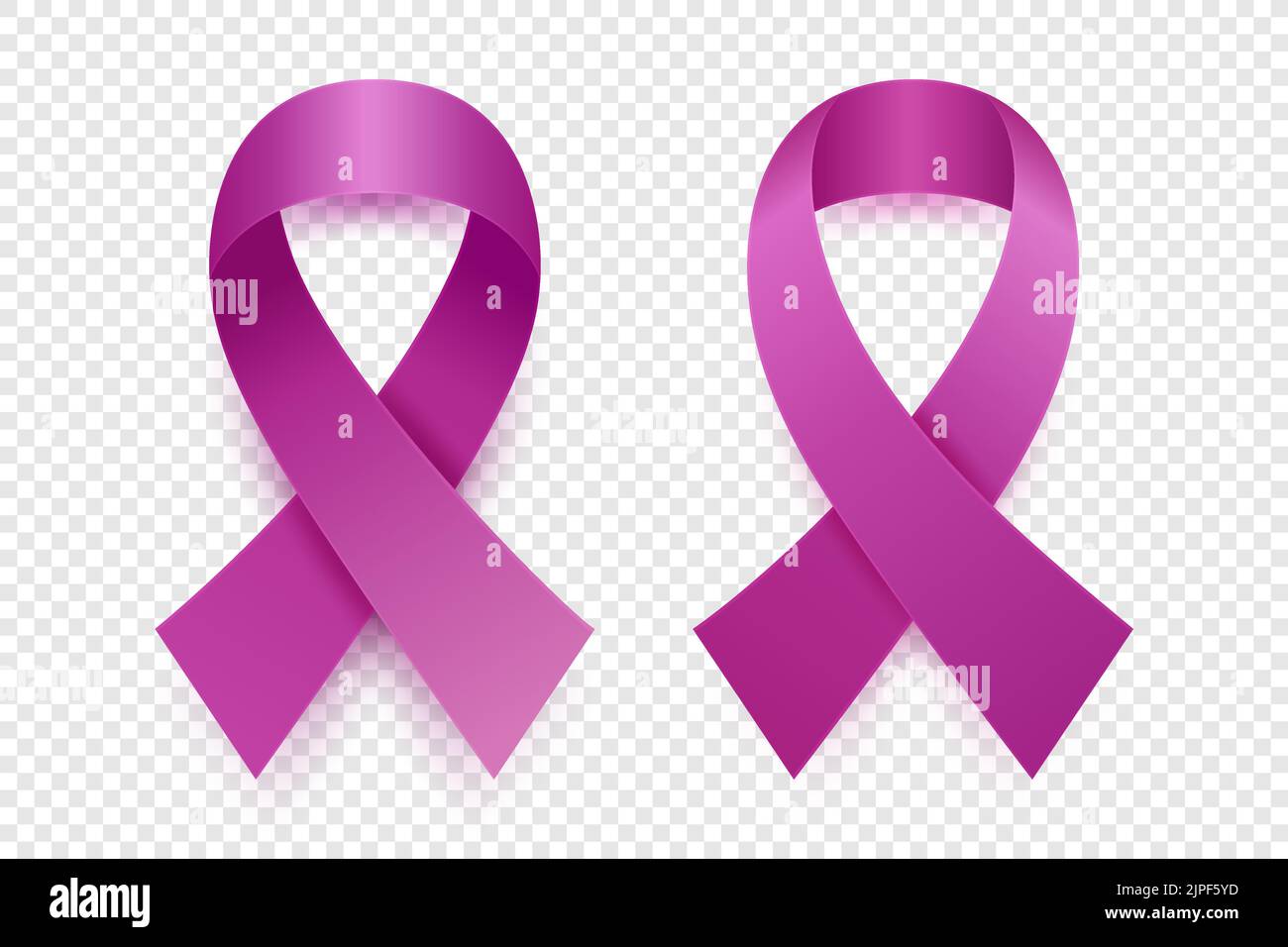 Vector 3d Realistic Lavender Purple Ribbon Set. Cancer Awareness Symbol