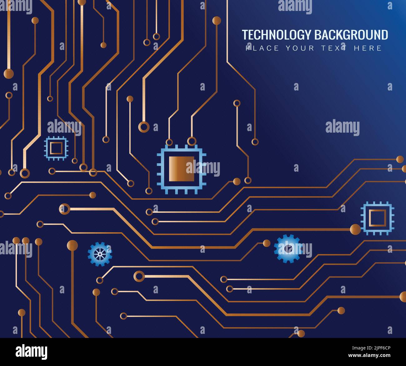 electronic circuit board digital chip motherboard. dark blue background ...