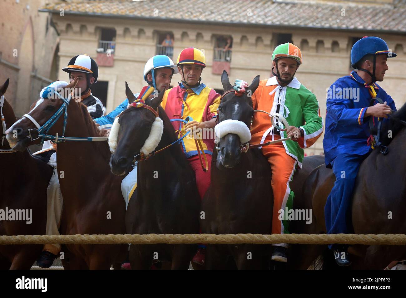 Jockeys compete at the historical horse race Palio di Siena 2022 on ...