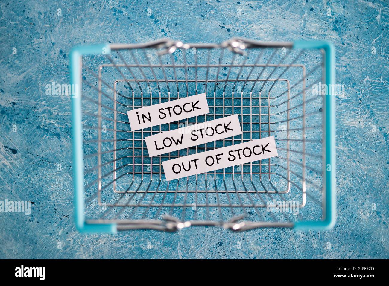 In stock, low stock and out of stock texts inside of empty shopping