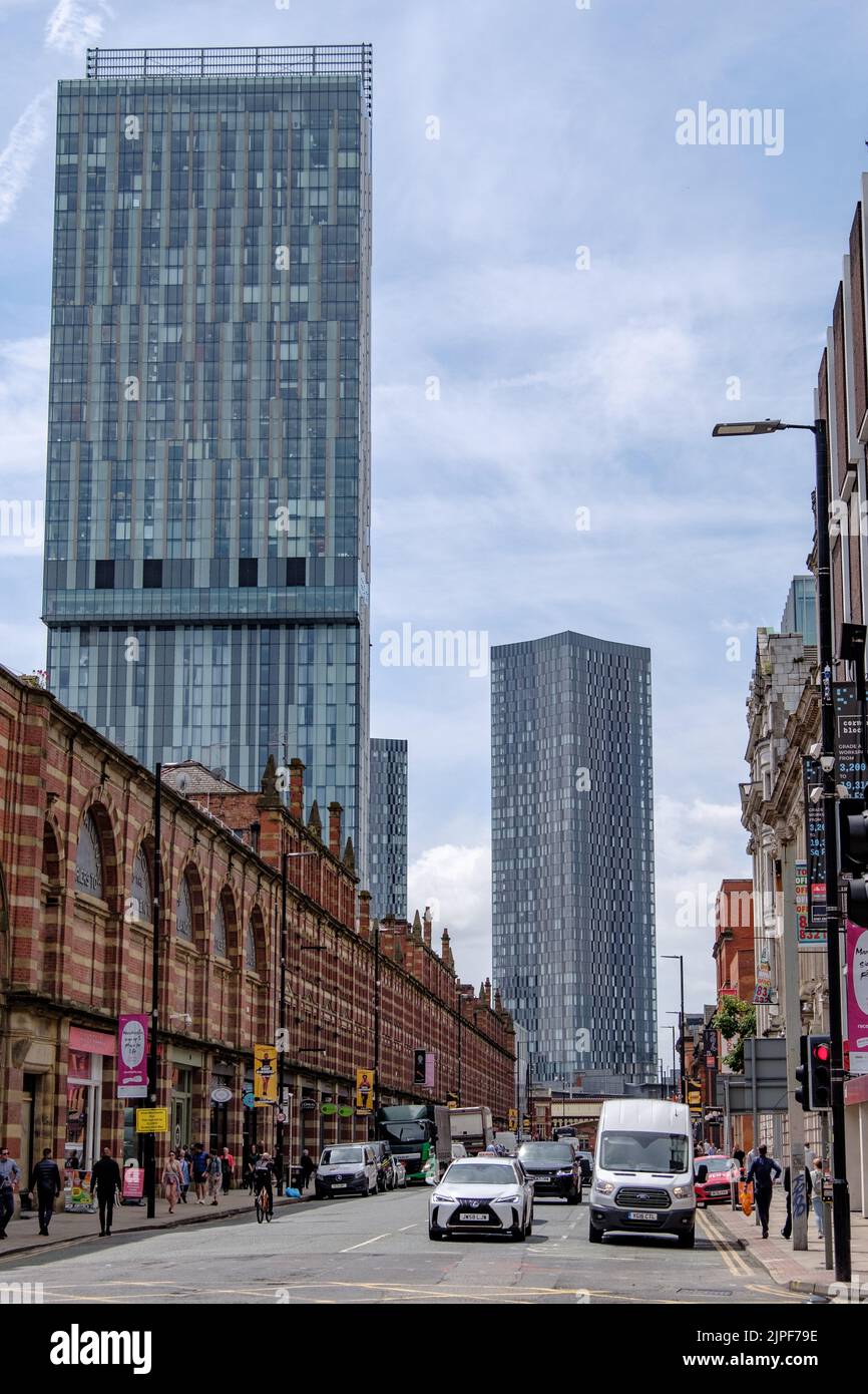 Deansgate, Manchester City Centre, England, UK, featuring Beetham and the South Towers Stock Photo