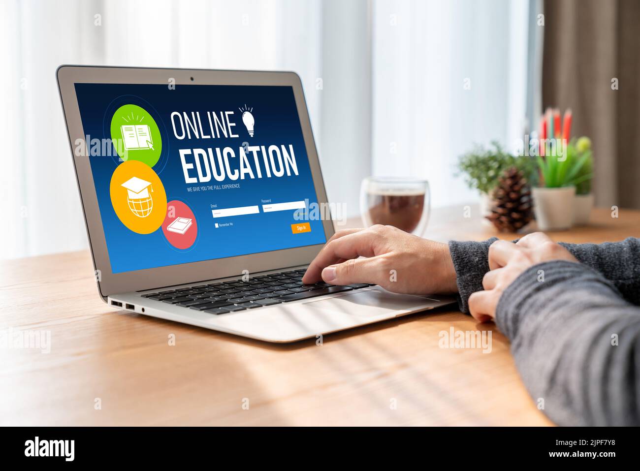 E-learning website with modish sofware for student to study online on the internet network Stock Photo