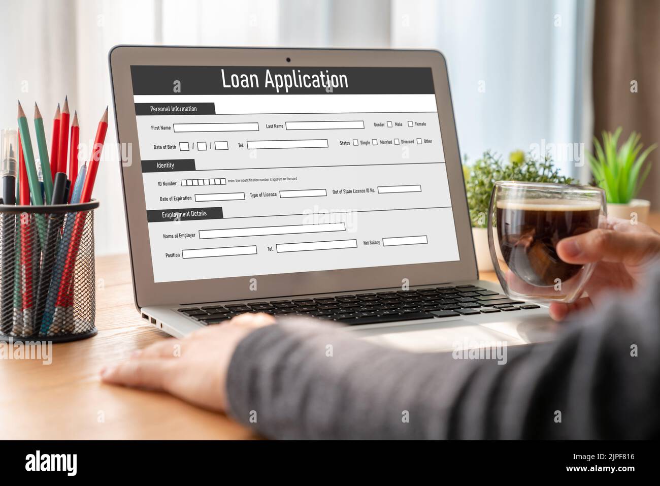 Online loan application form for modish digital information collection on the internet network Stock Photo