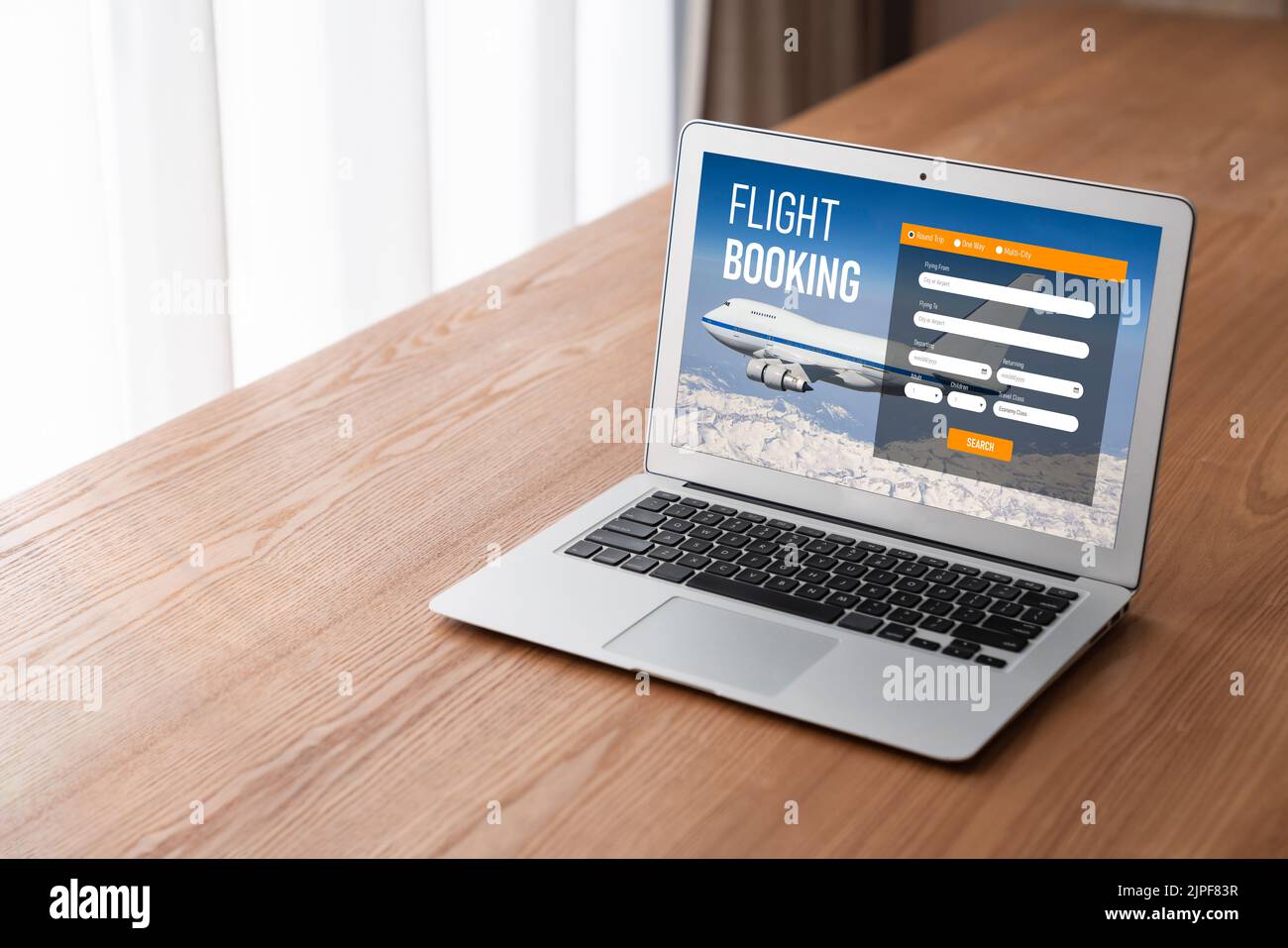Online flight booking website provide modish reservation system . Travel technology concept . Stock Photo